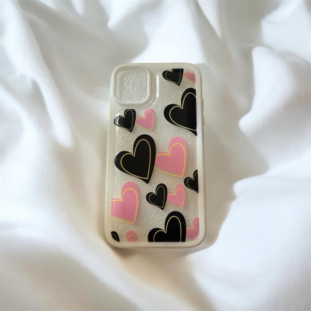 Heart Pattern Phone Case - Black and Pink iPhone 11